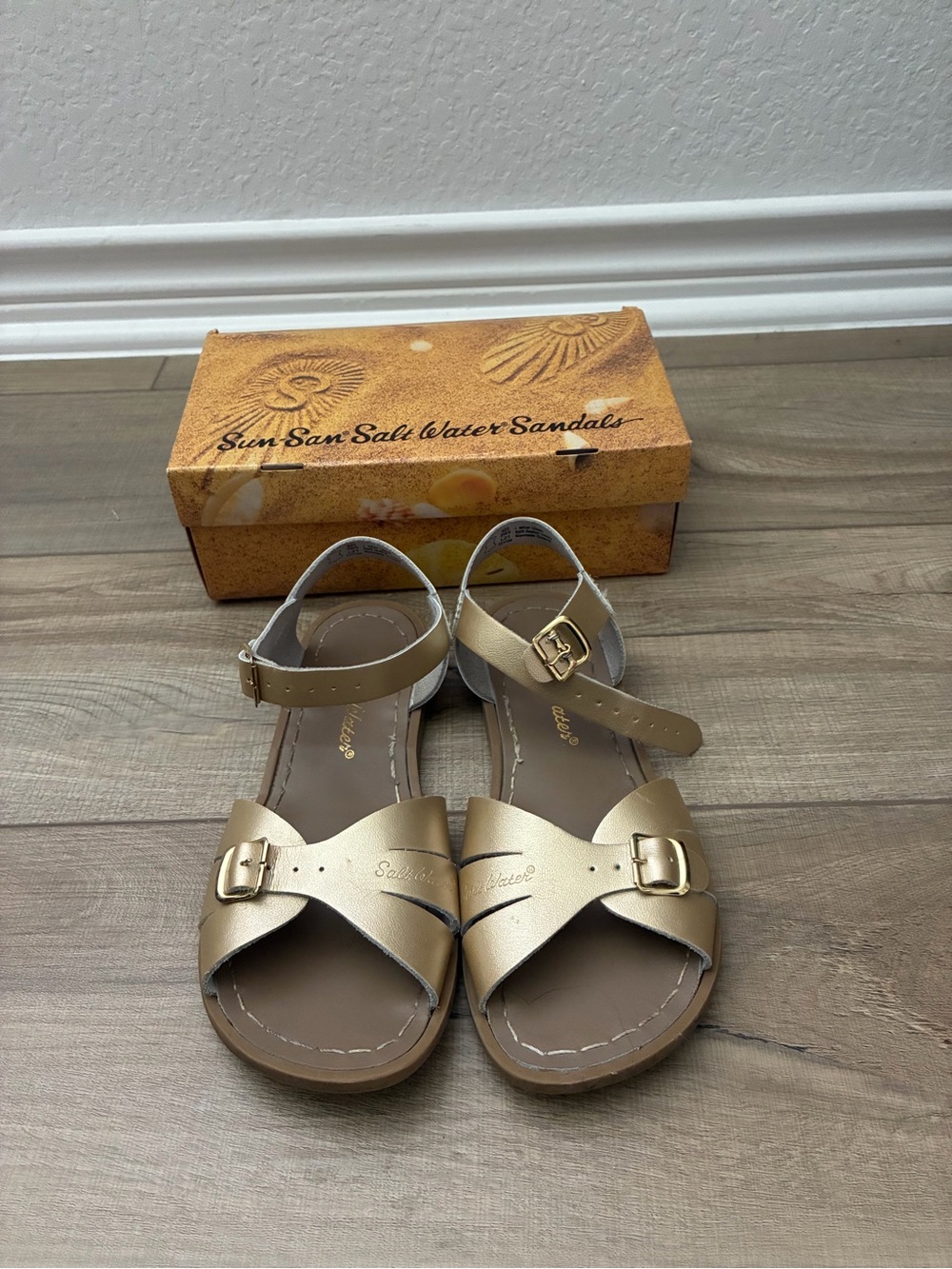 Salt Water Sandals by Hoy Metallic Gold Kids Sandals with Buckle
